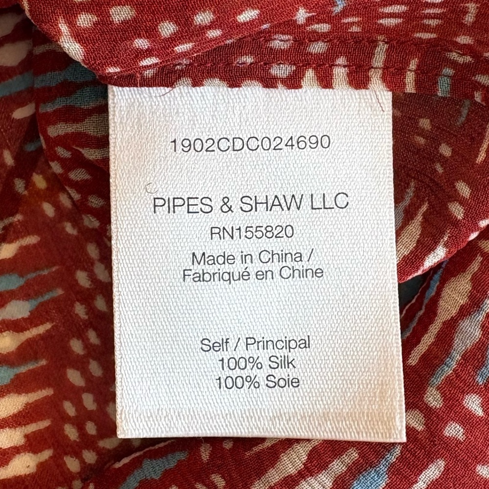 Veronica Beard Red Printed Button-Down Blouse Size 6 100% Silk Boho EUC - Picture 8 of 13